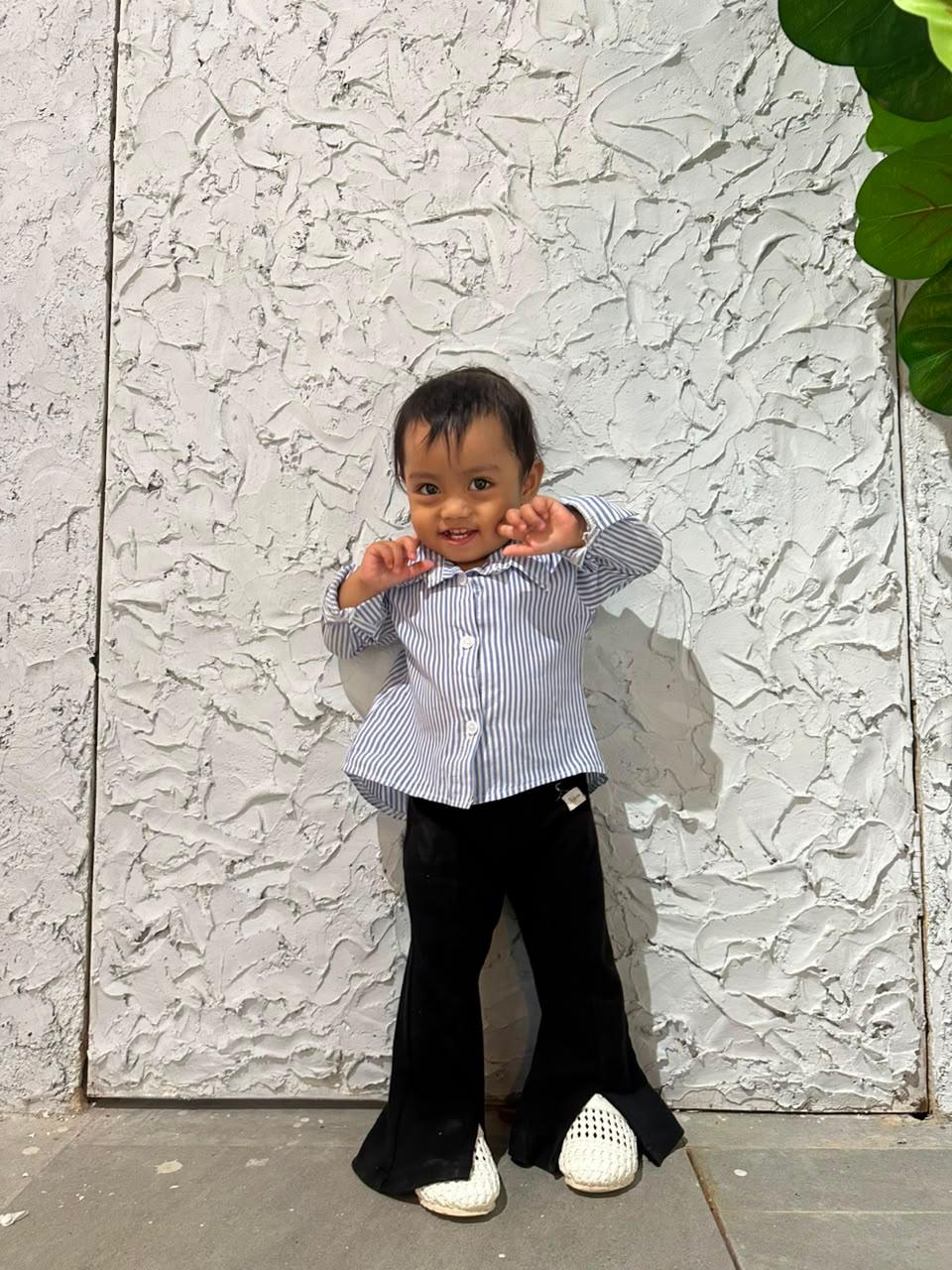 Setelan Kemeja Garis & Celana Cutbray Anak